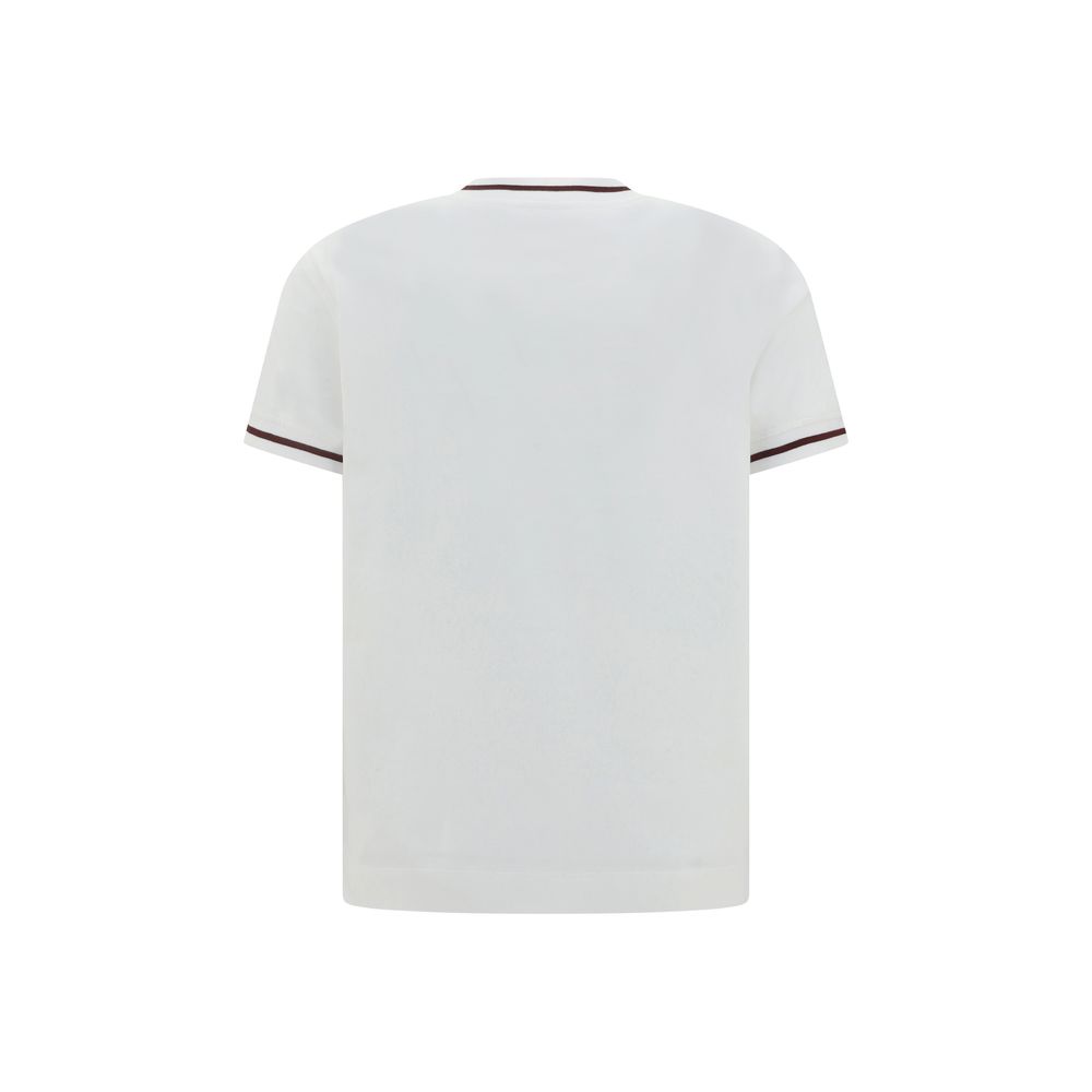 Back view of Brunello Cucinelli White Cotton T-Shirt with ribbed crew neck and contrasting brand monogram.