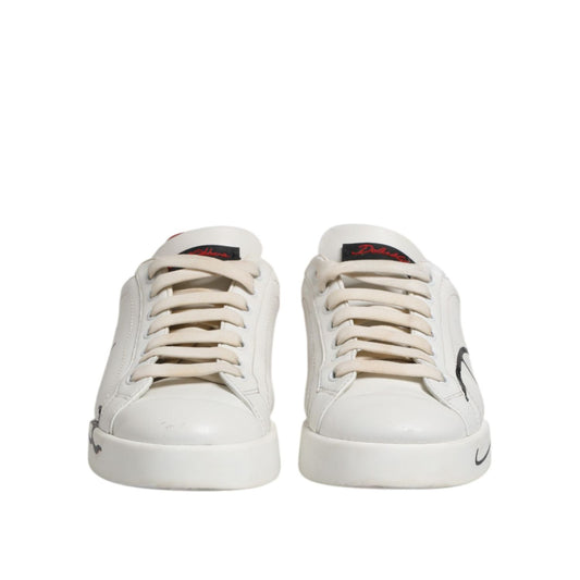 Dolce & Gabbana White Red Leather Logo Low Top Sneakers Shoes MV7597-40