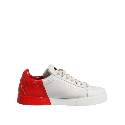 Dolce & Gabbana White Red Leather Logo Low Top Sneakers Shoes MV7597-40