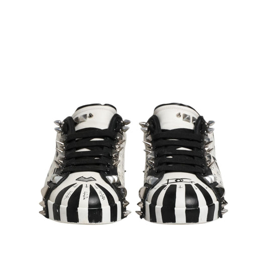 Dolce & Gabbana Black White Studded Low Top Sneakers Shoes MV7600-41