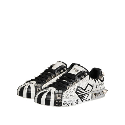 Dolce & Gabbana Black White Studded Low Top Sneakers Shoes