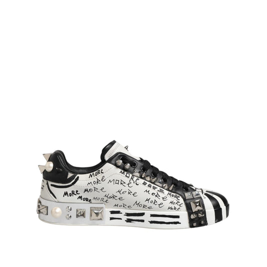 Dolce & Gabbana Black White Studded Low Top Sneakers Shoes MV7600-41