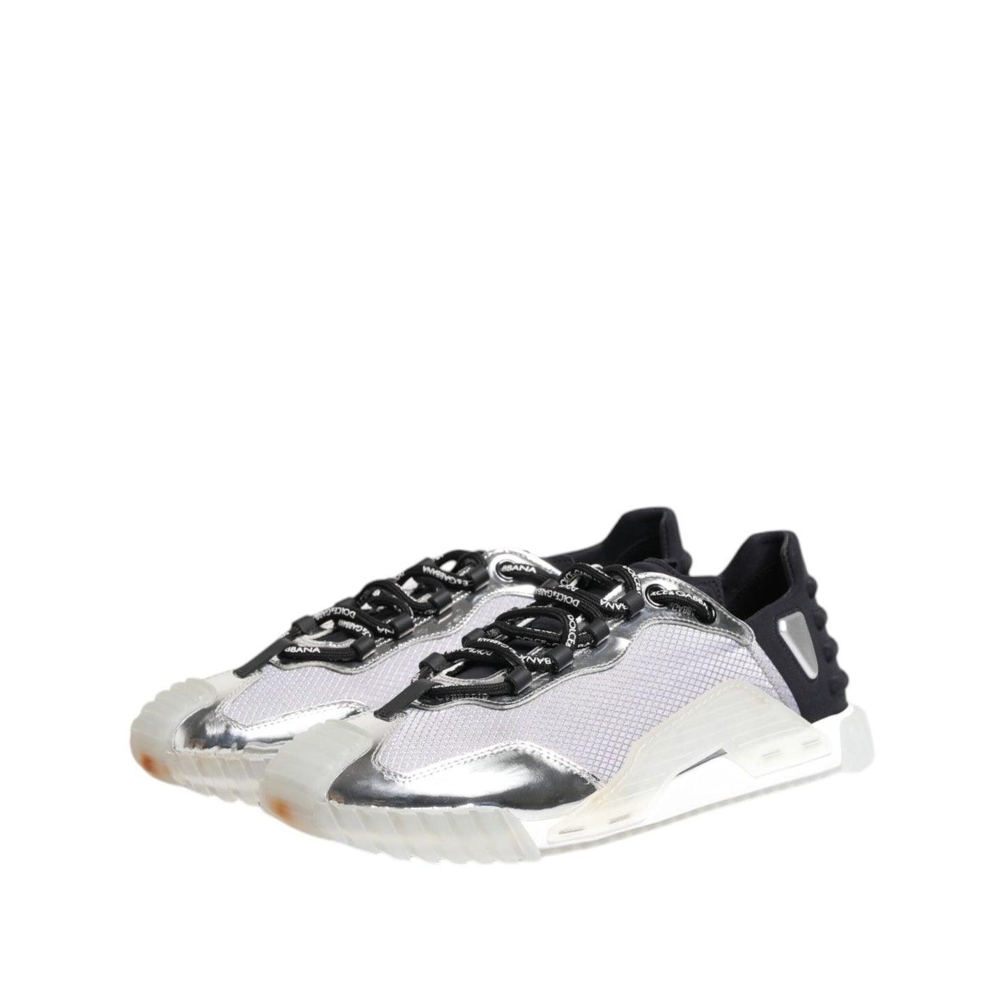 Dolce & Gabbana Silver Black Nylon NS1 Low Top Sneakers Shoes MV7603-44