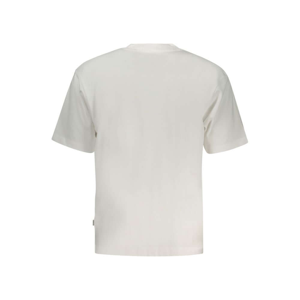 Back view of Guess Jeans White Cotton Men T-Shirt with short sleeves and sleek embroidery logo for urban chic style.
