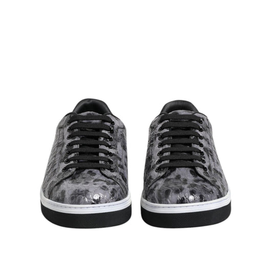 Dolce & Gabbana Gray Leather Leopard Low Top Sneakers Shoes MV7727-39
