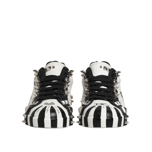 Dolce & Gabbana Black White Studded Low Top Sneakers Shoes MV7739-43