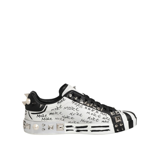 Dolce & Gabbana Black White Studded Low Top Sneakers Shoes MV7739-43