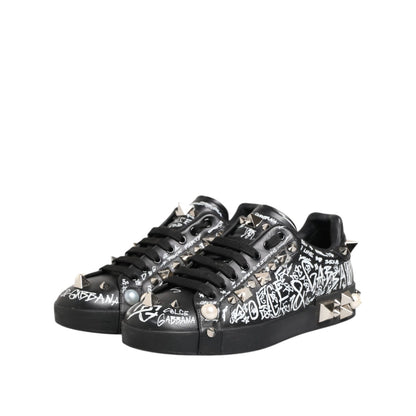 Dolce & Gabbana Black Portofino Stud Embellished Sneakers Shoes