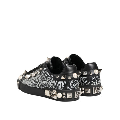 Dolce & Gabbana Black Portofino Stud Embellished Sneakers Shoes