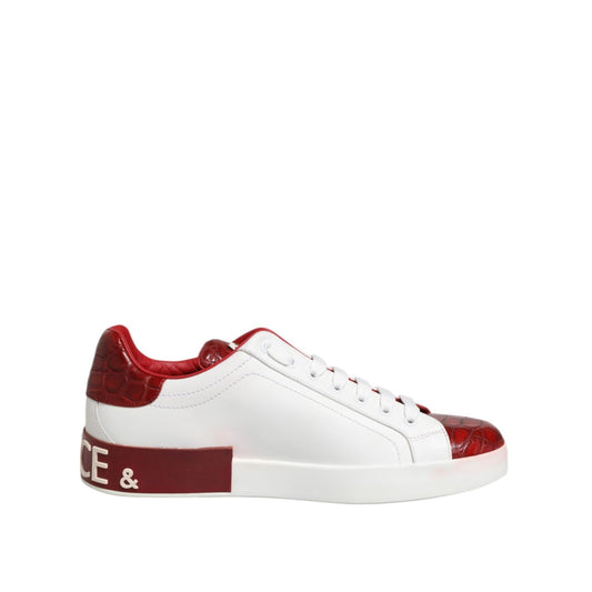 Dolce & Gabbana White Red Leather Lace Up Sneakers Shoes MV7768-41.5