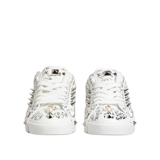 Dolce & Gabbana White Portofino Stud Embellished Men Sneakers Shoes MV7761-43
