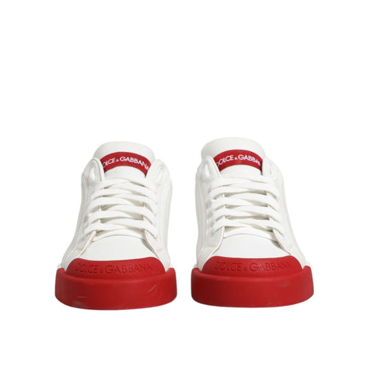 Dolce & Gabbana White Red Leather Lace Up Sneakers Shoes MV7767-41.5