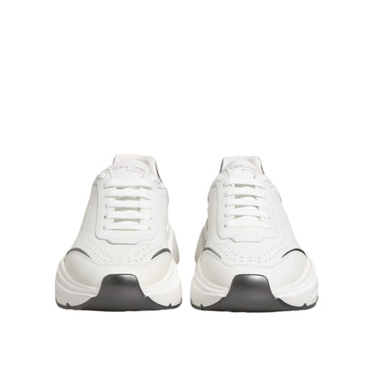 Dolce & Gabbana White Silver DAYMASTER Leather Sneakers Shoes