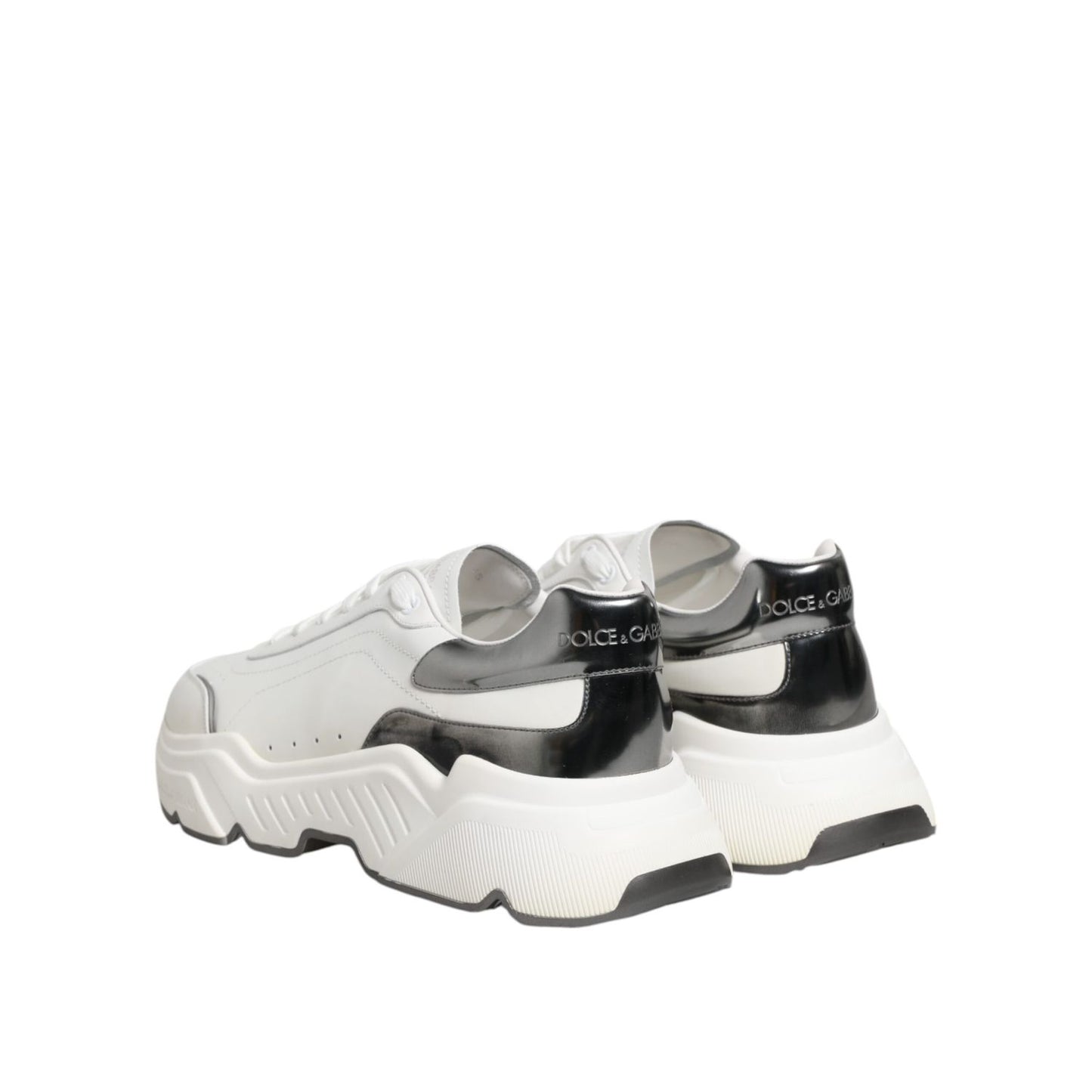 Dolce & Gabbana White Silver DAYMASTER Leather Sneakers Shoes