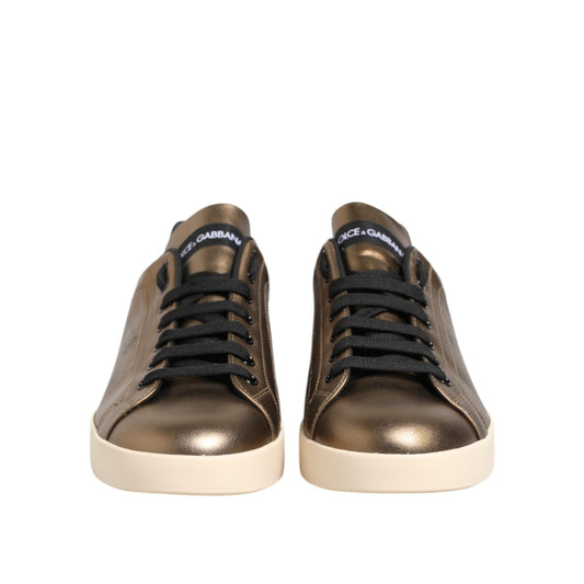 Dolce & Gabbana Gold Portofino Leather Low Top Sneakers Shoes MV7808-45