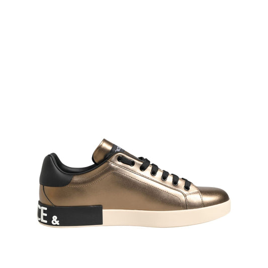 Dolce & Gabbana Gold Portofino Leather Low Top Sneakers Shoes MV7808-45
