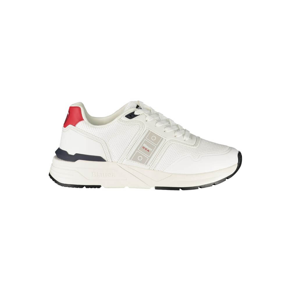 Blauer White Polyester Men Sneaker with contrasting details and Blauer logo, showcasing elite craftsmanship and luxury style.