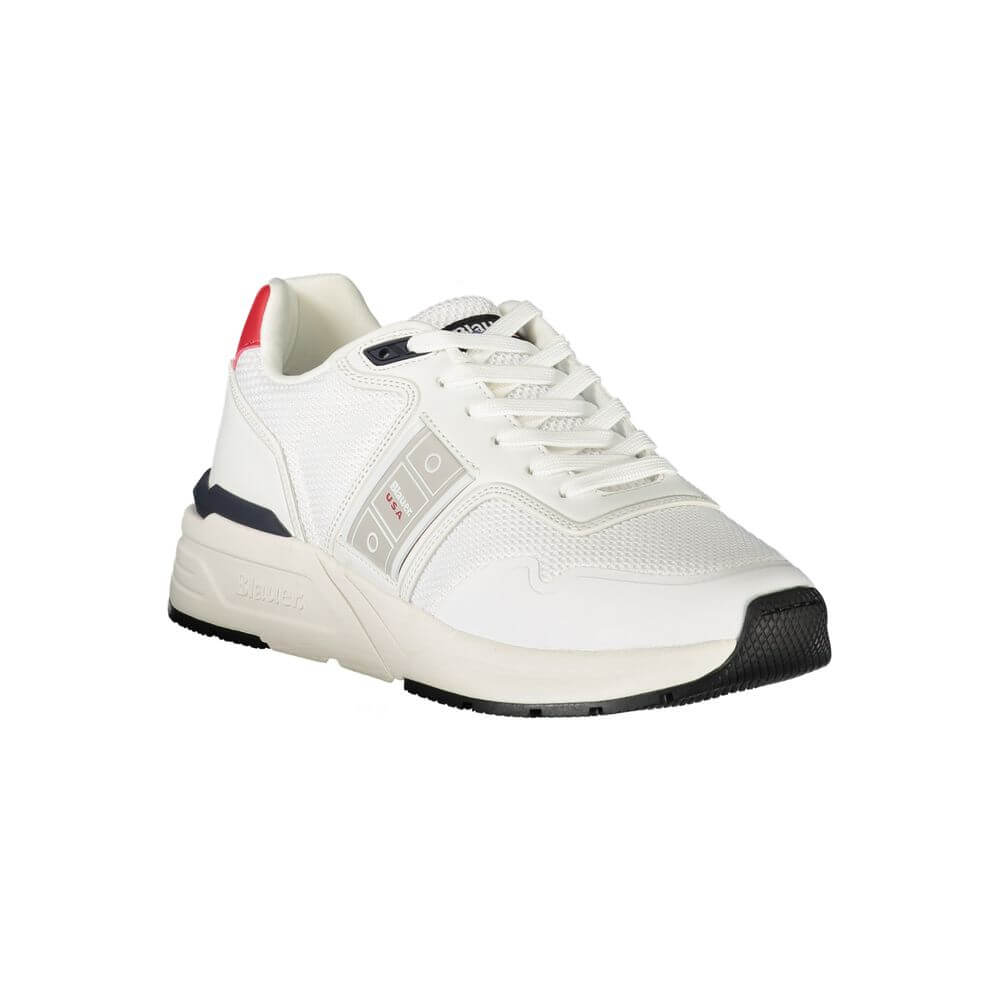 Blauer White Polyester Men Sneaker with striking contrasting details, showcasing elite fashion and style.