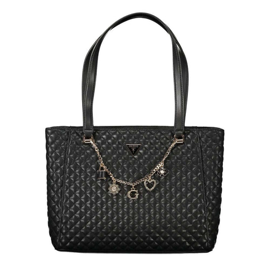 Guess Jeans Black Polyethylene Women Handbag with quilted design and chain charm