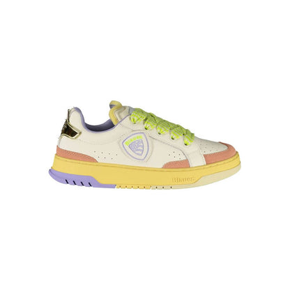 Blauer White Leather Women Sneaker with cream, pink, and wisteria accents, featuring removable insole and iconic Blauer logo for style.