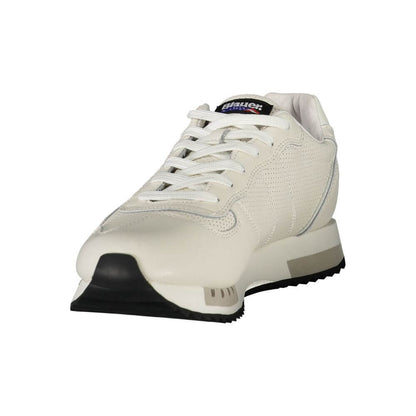 Blauer White Leather Men Sneaker with removable insole and luxury logo print, offering comfort and style for trendsetters.