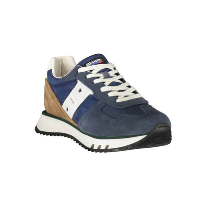 Blauer Blue Leather Men Sneaker with contrasting details and Blauer logo, showcasing trendy sophistication in sports footwear.