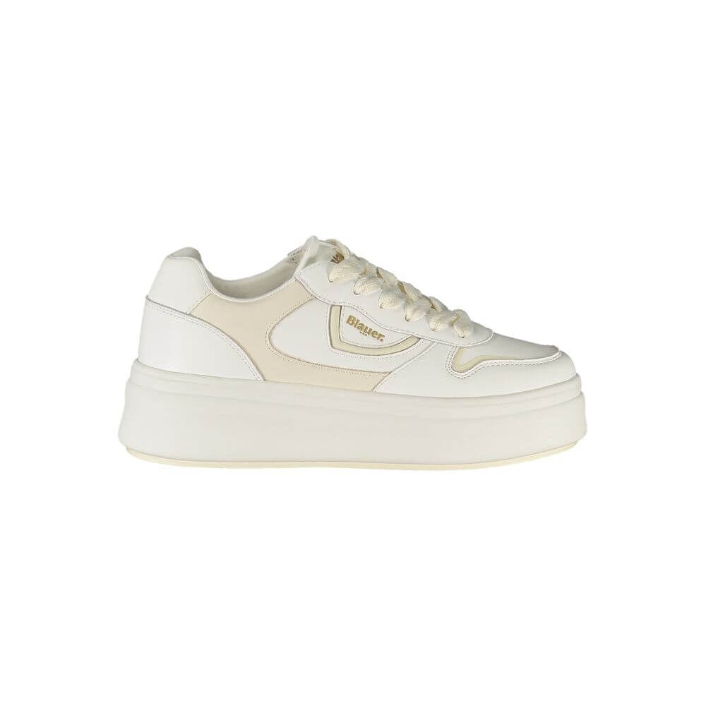 Blauer White Leather Women Sneaker with removable insole and contrasting details for comfort and style.