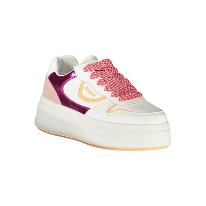 Blauer White Leather Women Sneaker with pink laces and logo design for trendy fashion-forward styling