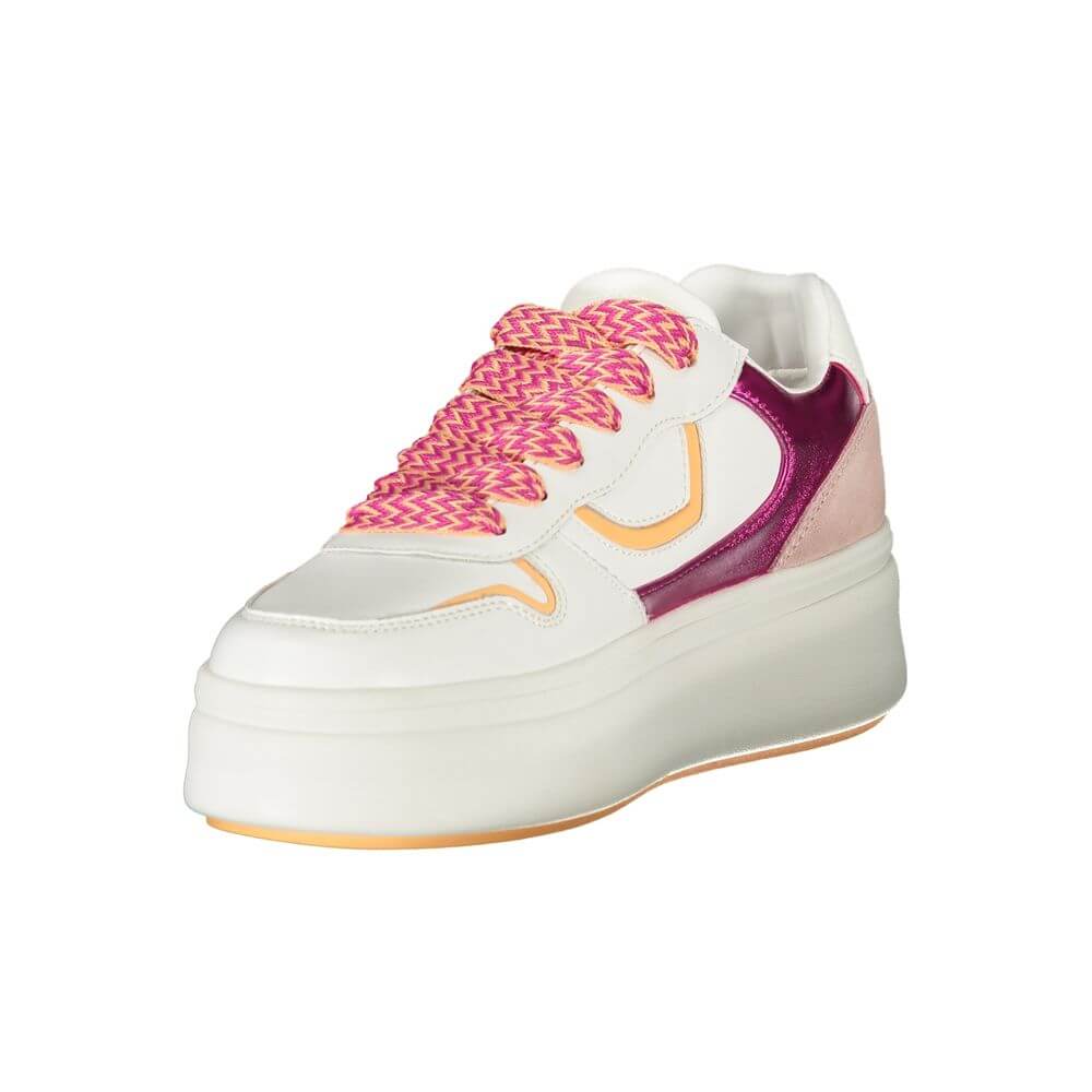 Blauer White Leather Women Sneaker with pink accents and contrasting laces