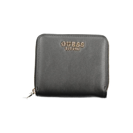 Guess Jeans Black Polyethylene Women Wallet with zip closure and Guess logo, sleek design