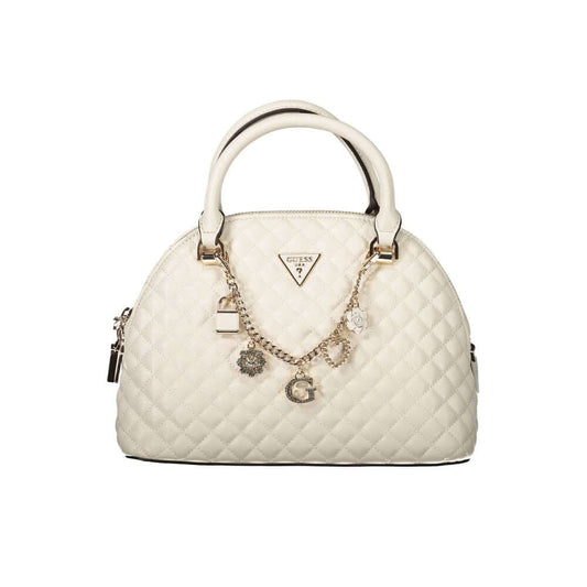 Stylish Guess Jeans White Polyethylene Women Handbag with quilted design and Guess logo, perfect for fashion-forward elegance.