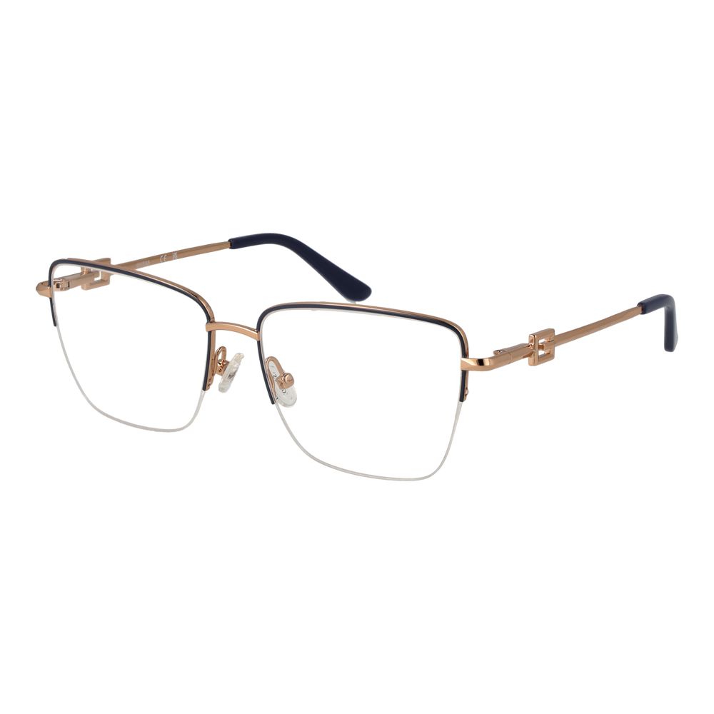 Guess Gray Women Glasses Frame, half-rim, metal, rectangle style, demo lenses, spring hinge, gray color, includes branded case.