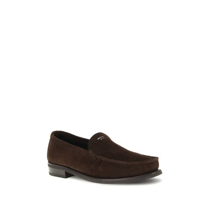 Prada Brown Calf Leather Bos Taurus Slip-On Loafers with suede finish and rubber sole for AW25 season elegance and comfort.