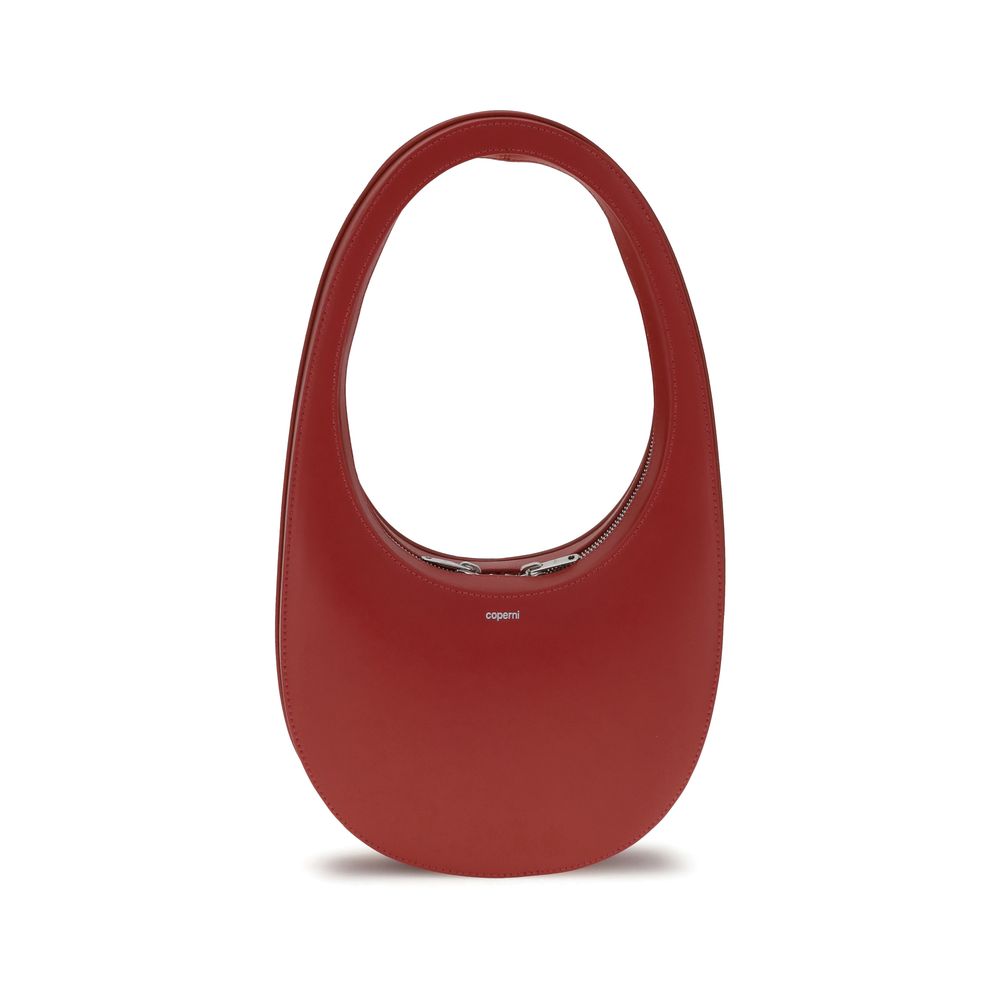 Coperni Red Calf Leather Bos Taurus Shoulder Bag with unique hobo silhouette and three-dimensional monogram plaque.