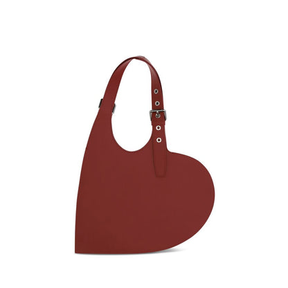 Coperni Bordeaux Calf Leather Bos Taurus Shoulder Bag with heart shape and belted handle in bold red.