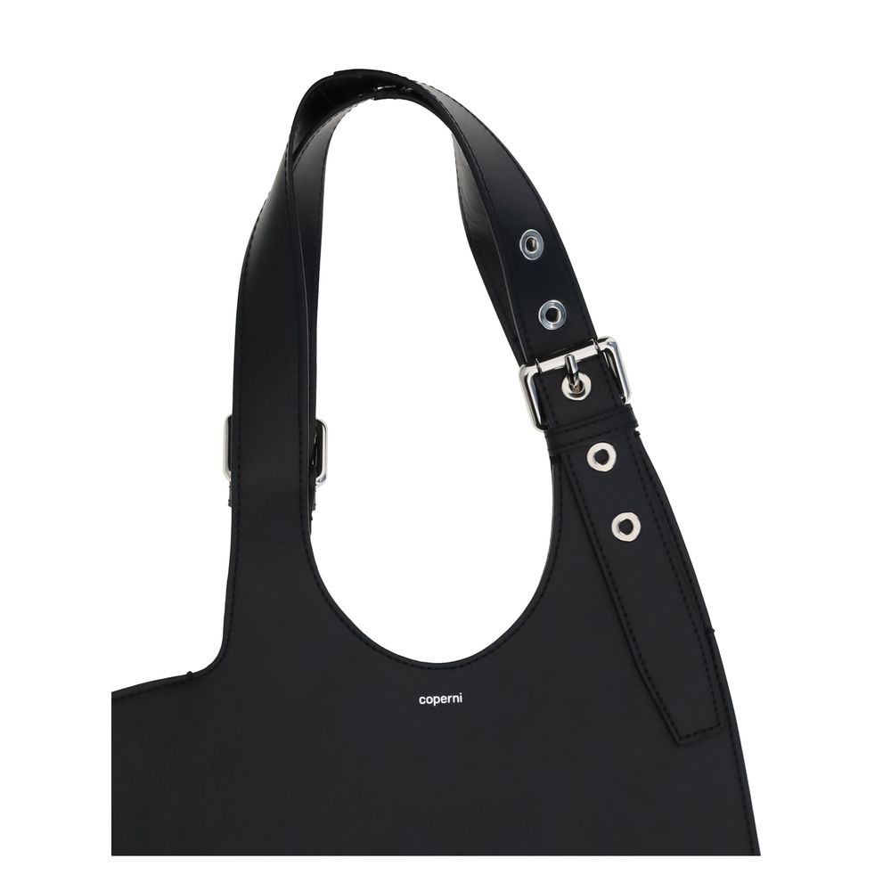 Coperni Black Calf Leather Bos Taurus Shoulder Bag with belted handle and smooth leather design.