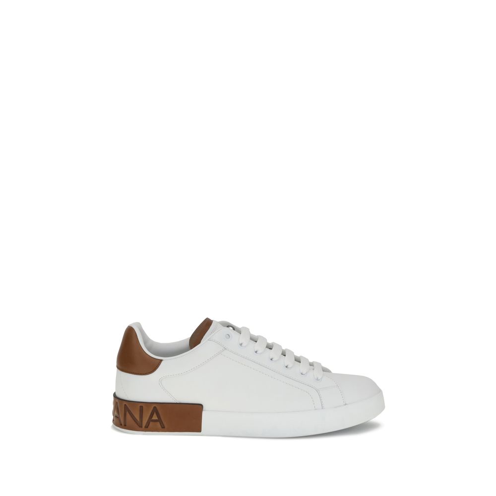 Dolce & Gabbana White Calf Leather Bos Taurus Low Top Sneakers