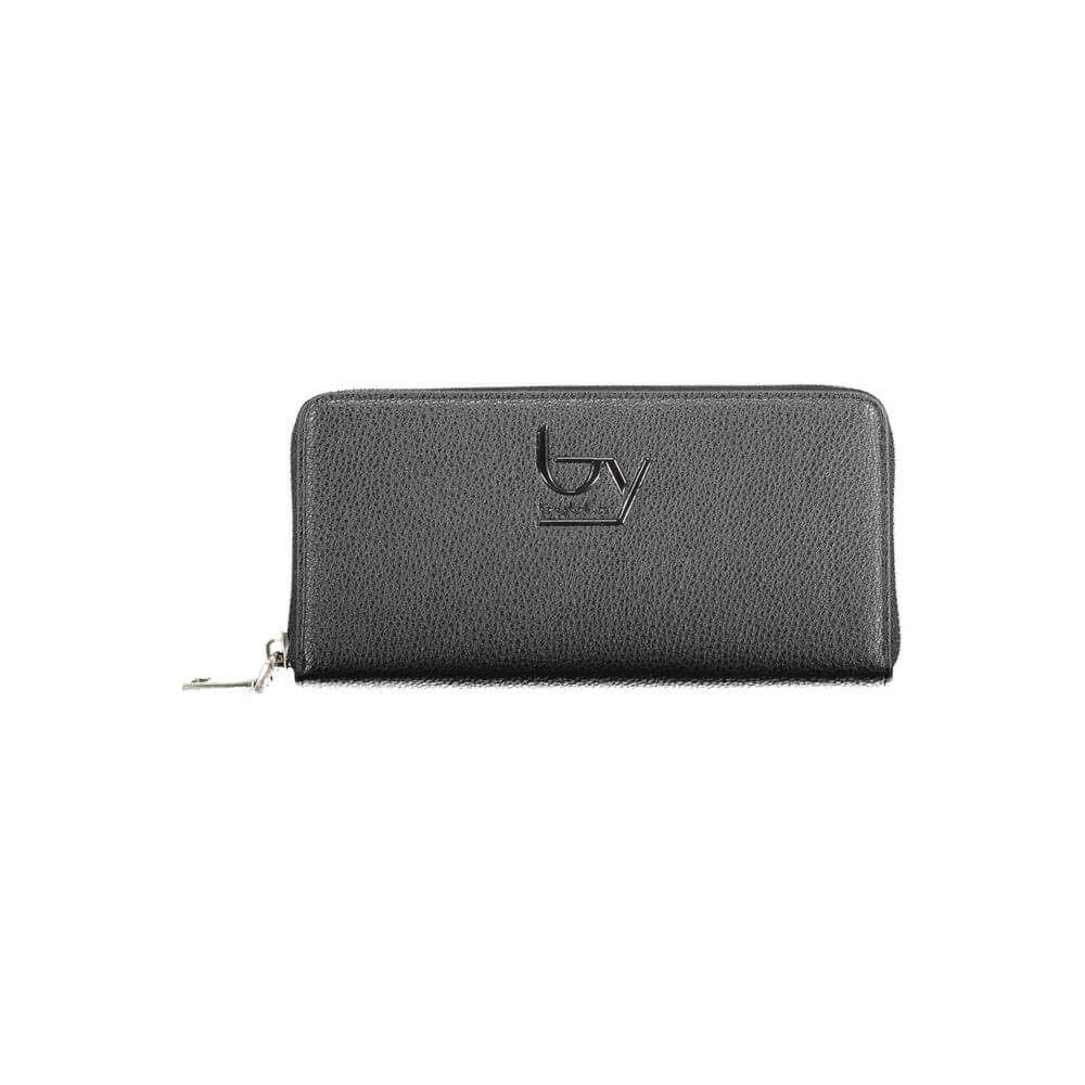 BYBLOS Black Polyethylene Wallet with zip closure, logo, 5 compartments, coin purse, and card spaces. Stylish design with contrasting details.