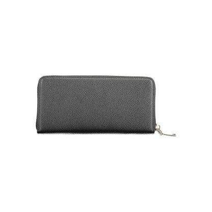 BYBLOS Black Polyethylene Wallet with zip closure, 5 compartments, coin purse, card slots, and contrasting details.