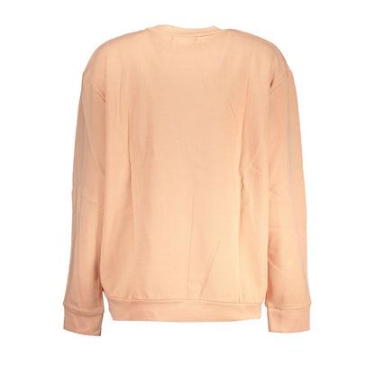 Back view of Cavalli Class Pink Cotton Women Sweater, elegant Italian-made garment, showcasing soft fleece material and sophisticated style.