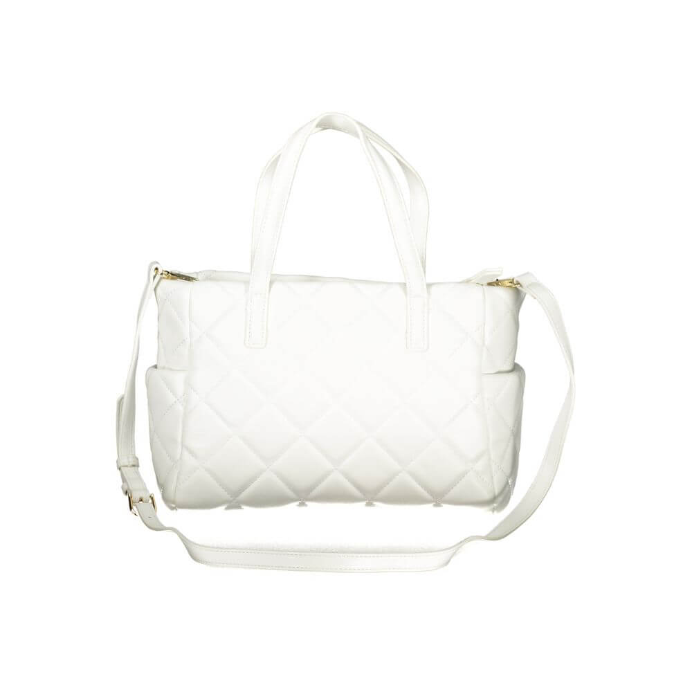 Mario Valentino White Polyethylene Handbag with quilted design, adjustable strap, multiple pockets, and logo detail, perfect for fashion lovers.