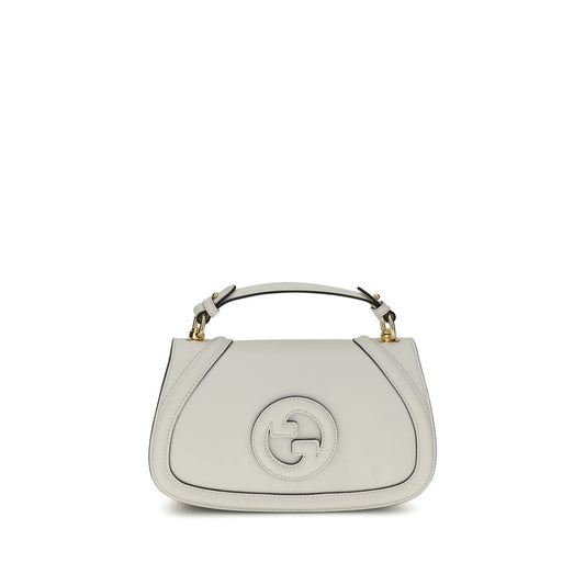 Front view of Gucci White Calf Leather Bos Taurus Handbag with GG applique and adjustable strap.