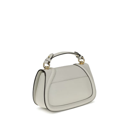 Gucci White Calf Leather Bos Taurus Handbag with tonal leather GG applique, removable handle, adjustable strap, hidden magnetic closure.