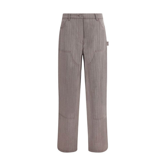 Golden Goose Brown Fleece Wool Casual Pants with utility touches, mid-rise, front zip, button fastening, and belt loops. AW25 Regular fit.