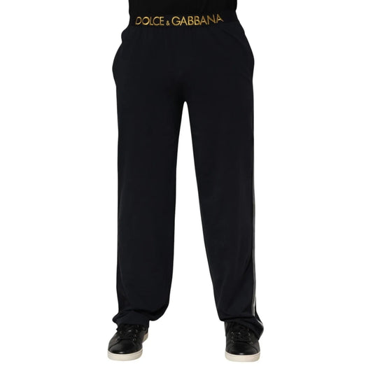 Dolce & Gabbana Black Modal Spandex Straight Logo Trouser Pants PAN76392 -4