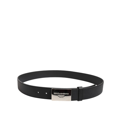 Dolce & Gabbana Black Leather Classic Metal Logo Buckle Belt