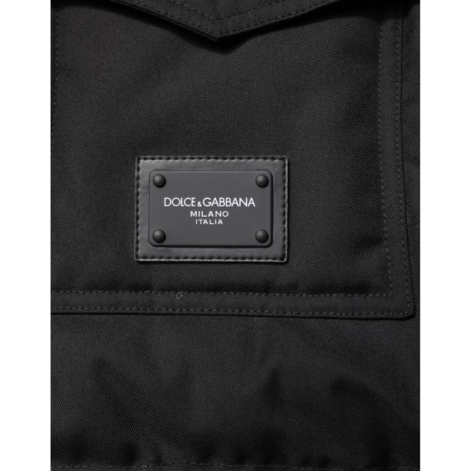 Dolce & Gabbana Black Sleeveless Parka Logo Plaque Jacket