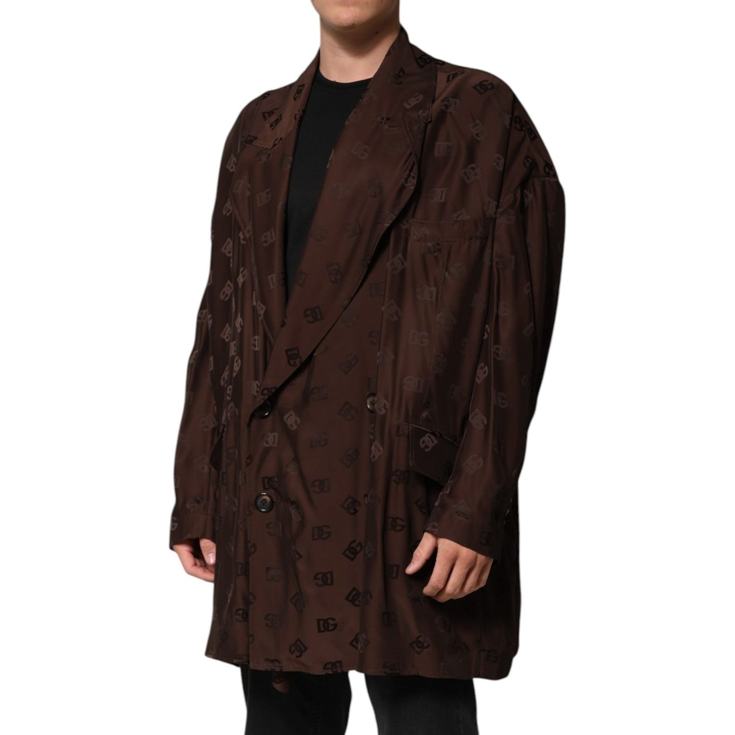 Dolce & Gabbana Brown Polyester Logo Monogram Coat Jacket