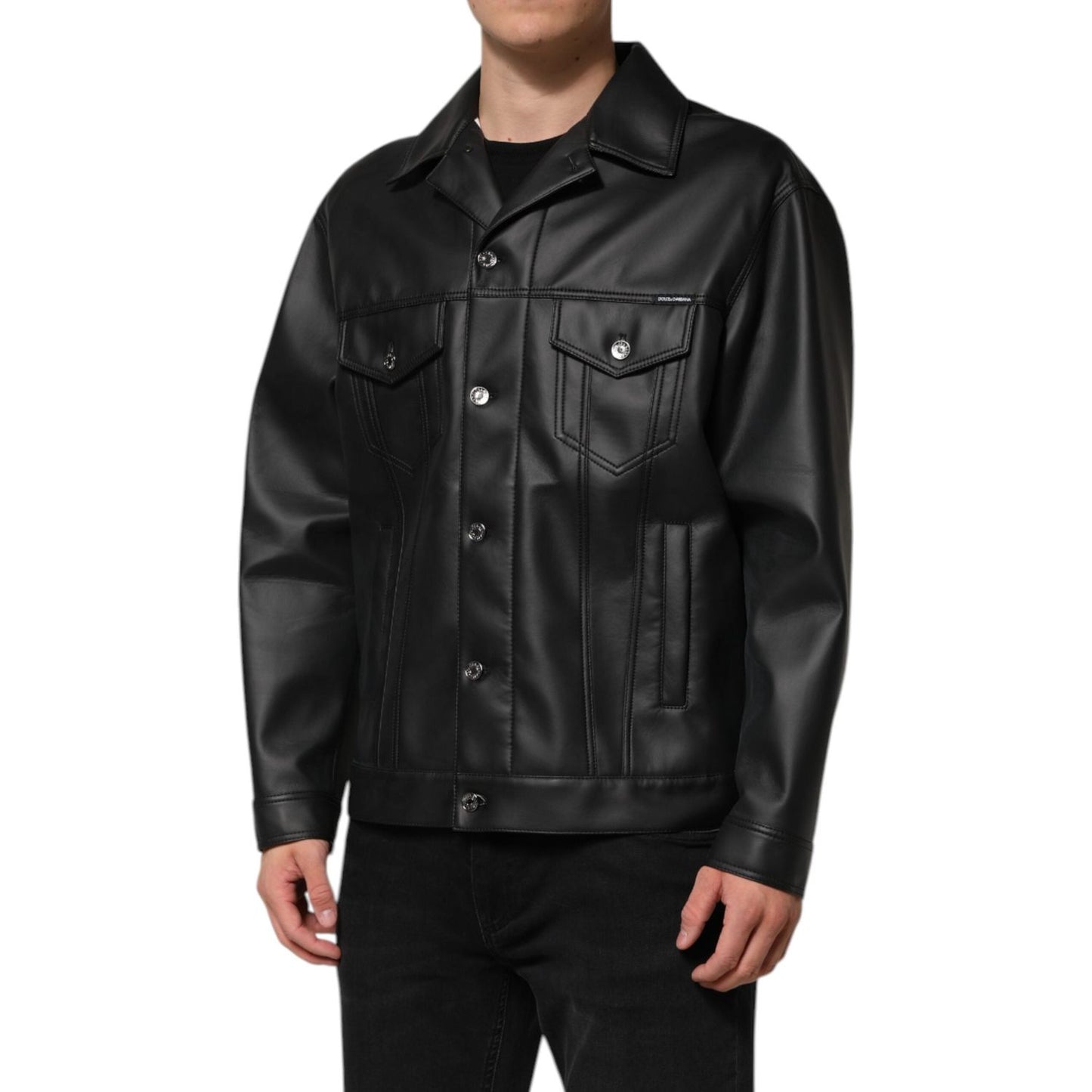 Dolce & Gabbana Black Polyester Button Down Biker Jacket