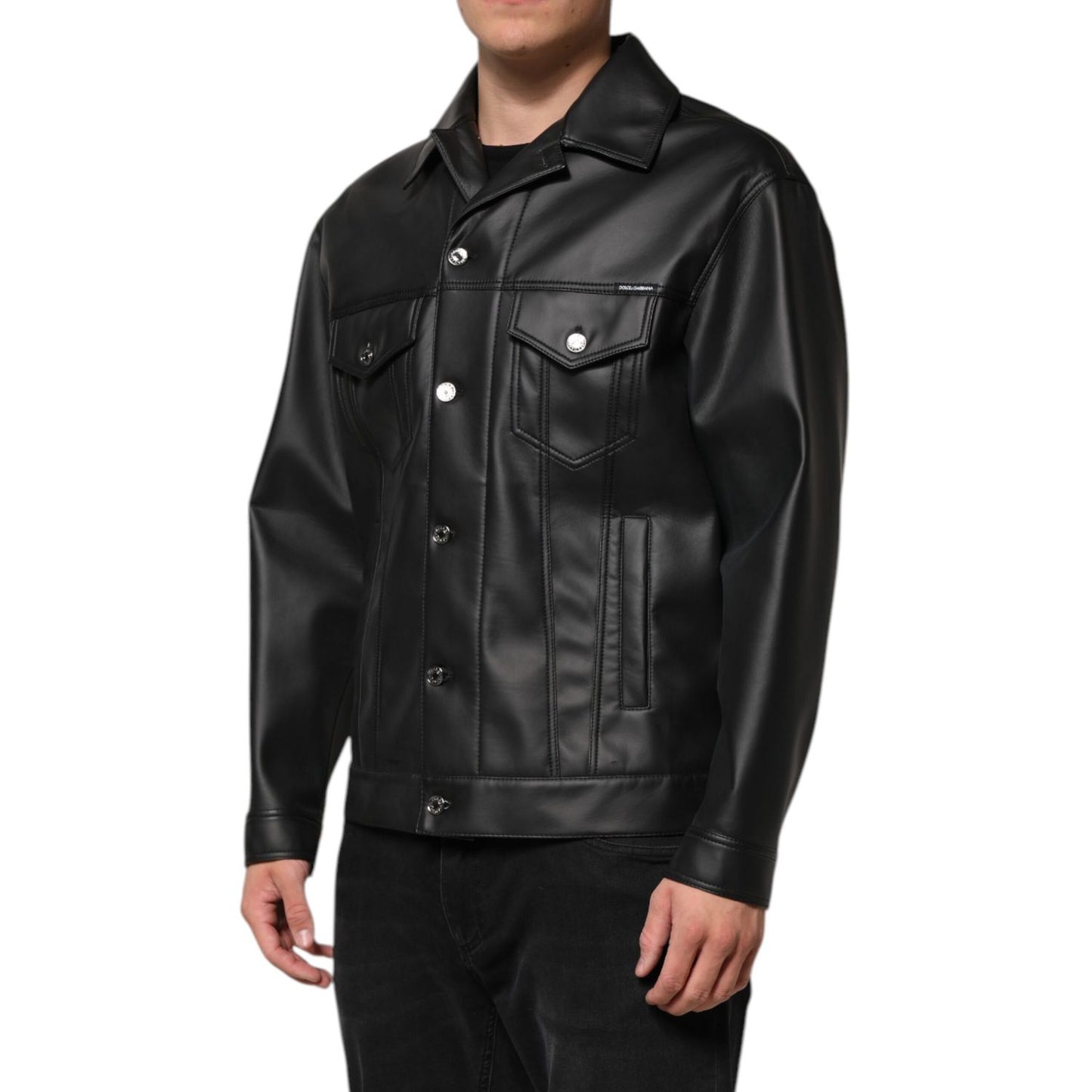 Dolce & Gabbana Black Polyester Button Down Biker Jacket
